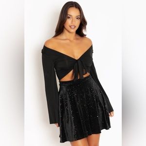 BLACKMILK All That Glitters Multi VELVET POCKET SKATER SKIRT! Holiday Party Cute